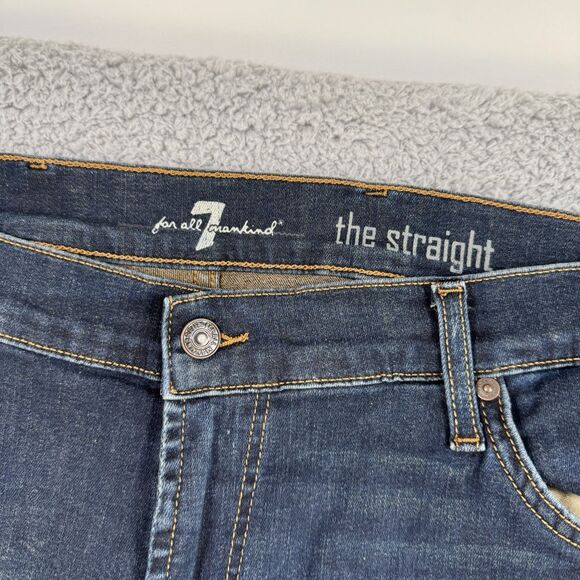 S 7 For All Mankind Jeans Mens 40x33 Blue The Straight Dark Wash Stretch Denim - Picture 3 of 11